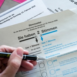 Briefwahlunterlagen und Stimmzettel liegen auf dem Tisch